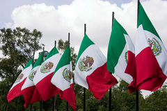 Mexican flags flying at Chapultepec Park, Mexico City